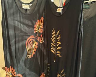 Tropical Batik Black & Floral Dress, Pineapple Moon Golden Leaf Pattern Dress