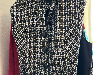 Black & White Houndstooth Print Belted Blazer