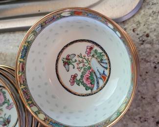 Set of 5 Hand Painted Chinese Porcelain Rice Bowls