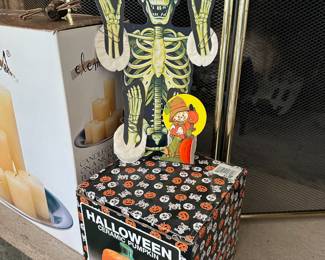 1990 Beistle Die Cut Dancing Skeleton, Halloween Ceramic Pumpkin