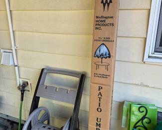 Wellington Patio Umbrella, Hose Reel Cart