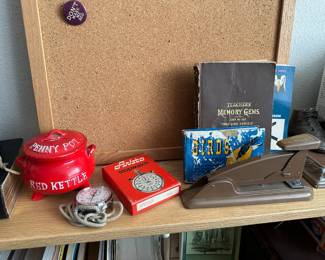 Penny Pot Red Kettle Bank, Aristo Mechanical Wind Up Stop Watch with Box, MCM Brown Swingline Desk Stapler