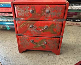 Miniature Japanese Red Lacquered Chest of Drawers