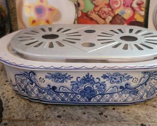 Blue & White Hand Painted Pottery Warmer - Made in Switzerland