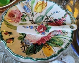 Italian Majolica Hand Painted Plate with Server