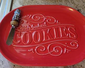 Red Ceramic "Fresh Baked Cookies" Cookie Plate