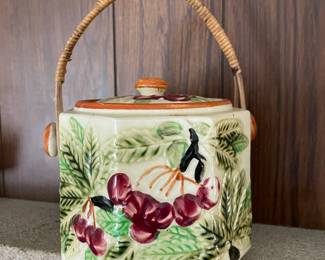 Japanese Majolica Biscuit Jar with Grape Pattern