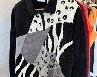 Alfred Dunner Black & White Leopard/Zebra Pattern Pull Over Sweater 