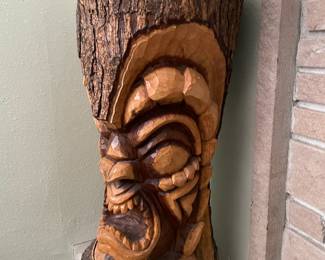 Carved Log Tiki Man Sculpture