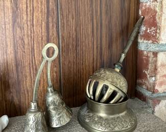 Ornate India Brass Elephant Claw Bell, India Brass Double Bell