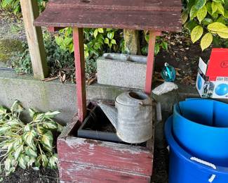 Red Painted Wood Wishing Well Outdoor Decor