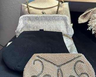White Beaded Clutch Purse, Assortment of Clutch Purses
