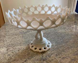 Open Lace Milk Glass Pedestal Bowl