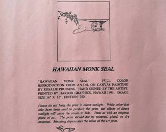 Matted Print "Hawaiian Monk Seal" by Rosalie Rupp Prussing