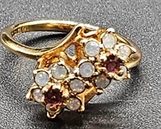 18K HGE Opal & Garnet Flower Ring