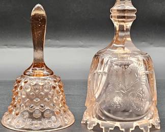 2- Vintage Pink Depression Glass Bells
