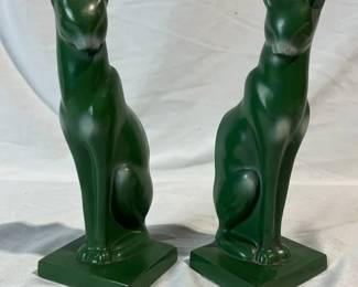 00True Vintage Art Deco Green Cat Sculpture Bookends