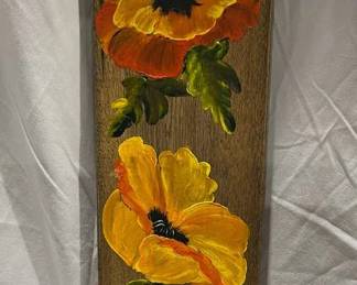 00Original Signed Poppys On Wood Oil Painting