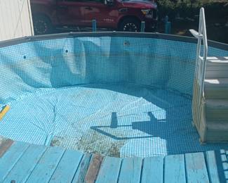 Above ground pool with stairs filtration system and wood deck could go 