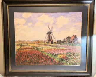 Reproduction of Claude Monet's Tulip Fields & Windmill                                    Matted in a dark blue, non-reflective glass