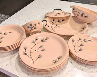 Rose Leaf Dinnerware by Grindley of England                           Vintage Art Deco, Coral and Black
