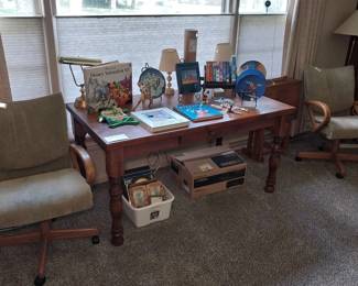 library table, Disney memorabilia, Disney animation art piece, Disney Pinocchio numbered lithograph, Warner Brothers memorabilia