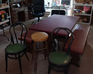 Wooden ice cream chairs, Trestle table with 2 benches