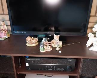 Westinghouse TV, Yamaha AV receiver, DVD/VHS player, Monster Power conditioner, Amazon Fire TV cube, Amazon Echo dot