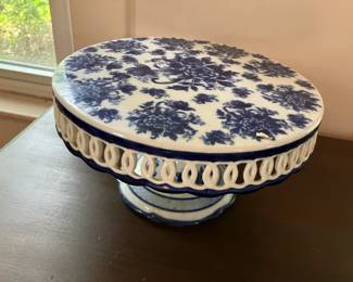Blue and white cake plate