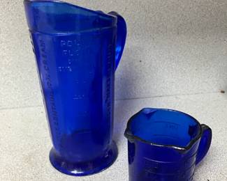Cobalt glass quart measure, measuring cup