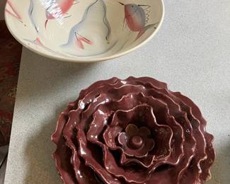 Pottery bowl, pottery flower wall art