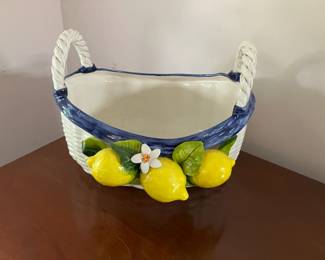 Large pottery basket w life-size lemons