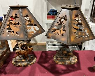 Antique Black Forrest Carved Wood Lamps