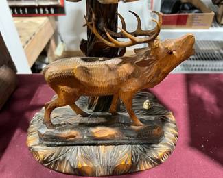 Antique Black Forrest Carved Wood Lamps