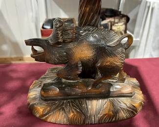 Antique Black Forrest Carved Wood Lamps