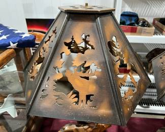 Antique Black Forrest Carved Wood Lamps