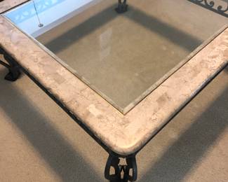 Faux marble wrought iron glass, top coffee table