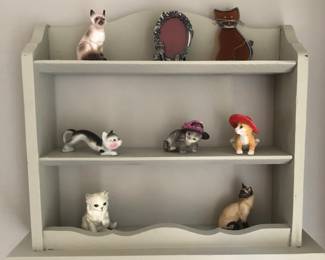 Bone china, ceramic and porcelain Cat figurine collection and Display rack