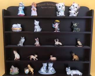 Bone china, ceramic and porcelain Cat figurine collection and Display rack