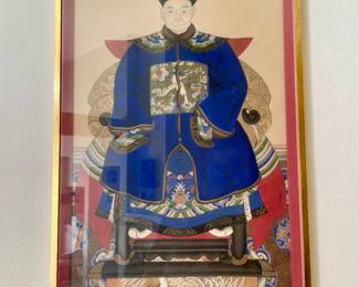 Antique Chinese Ancestor Painting 35”Hx 18” W