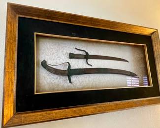 Antique Asian swords in custom frame. 
See closer photos of handles