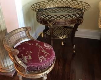 Boudoir rattan sitter, Maitland-Smith brass cart