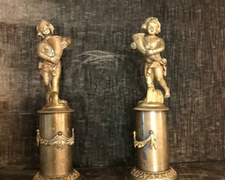 Antique pair cherub bronze sculpture 