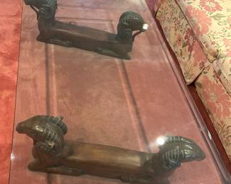 Mid-century Ram head table. No chips in glass.