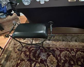 Black leather and metal bench 