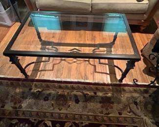 Ethan Allen coffee table glass  with wrought iron base 