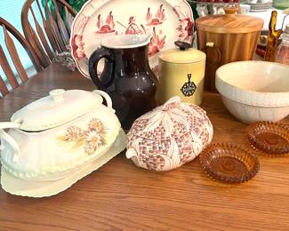 vintage soup tureen, corn veggie bowl. antique pitcher crock #229