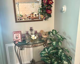 mirror, iron and glass table