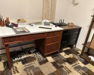 Vintage Desk, Metal Cabinet