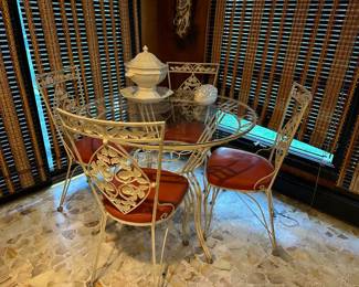 Glass Top & Iron Table w/ 4 Chairs